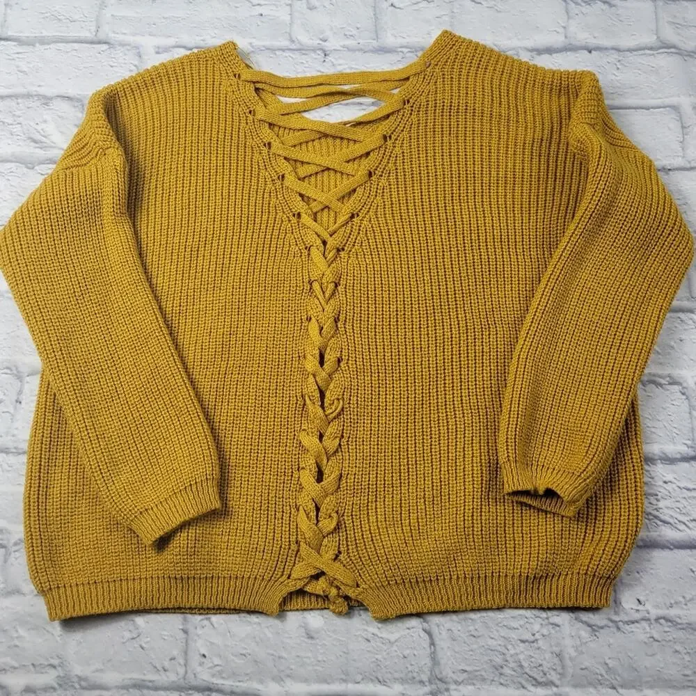 Mustard Lace-up Sweater by Rosette size Medium